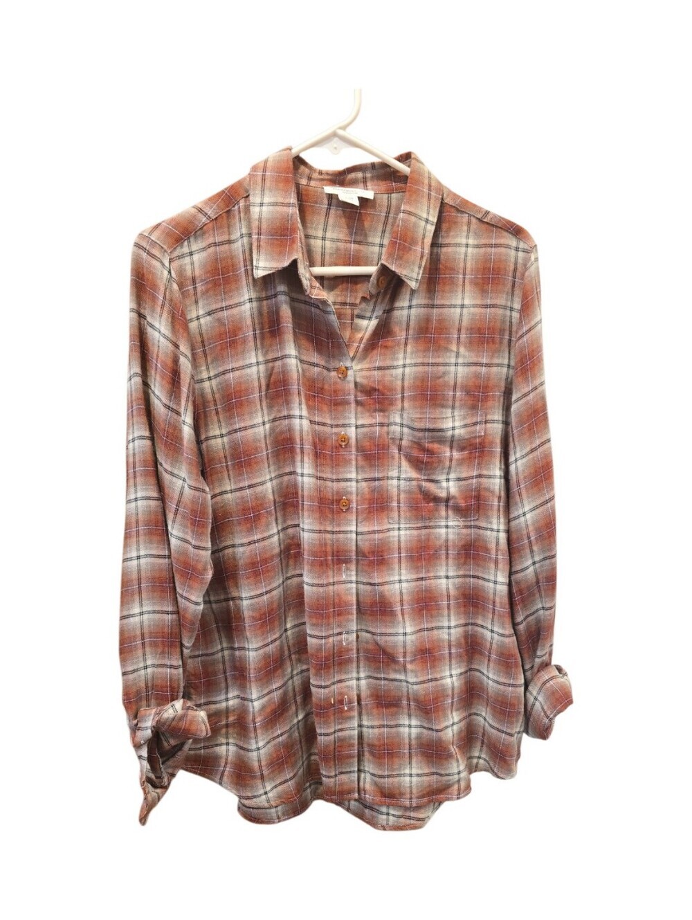 Beachlunchlounge Rayon Brown Plaid Beachy Button Up Shirt Sz Lg